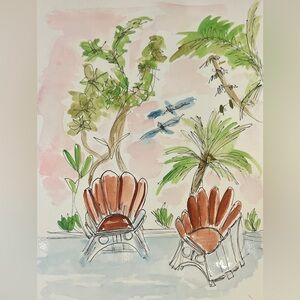 Original painted the colony lobby, Palm Beach, watercolor wall art